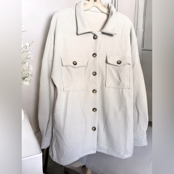 NWOT WOMEN’S SINGLE BREASTED BUTTON DOWN LONG SLEEVE SHIRT JACKET SIZE M LT GREY - Picture 1 of 4